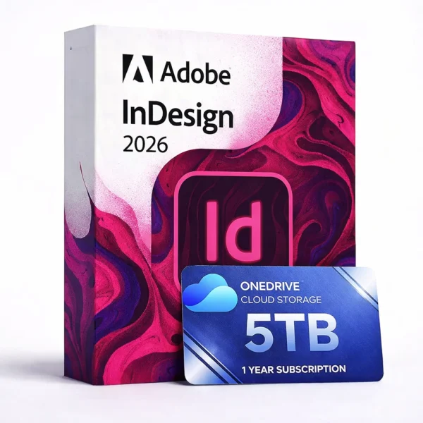 InDesign 2026 com 5 TB no OneDrive (lifetime)